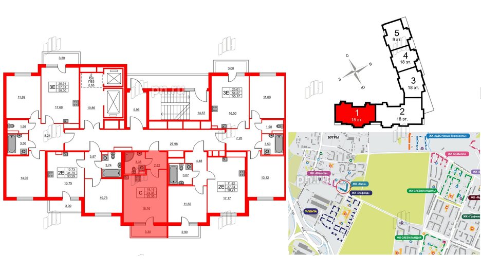 Квартира в ЖК Лето, студия, 25.35 м², 2 этаж