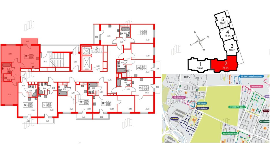 Квартира в ЖК Лето, 2 комнатная, 50.97 м², 7 этаж