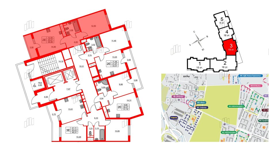 Квартира в ЖК Лето, 1 комнатная, 36.86 м², 18 этаж