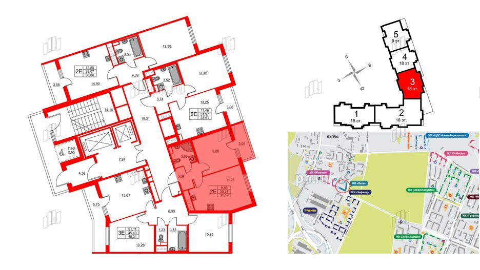 Квартира в ЖК Лето, 1 комнатная, 31.19 м², 18 этаж