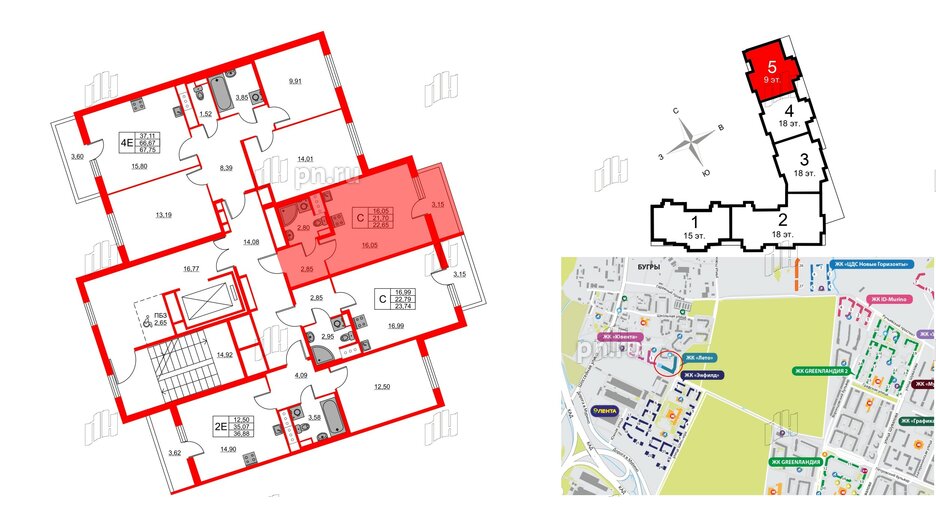 Квартира в ЖК Лето, студия, 22.65 м², 7 этаж