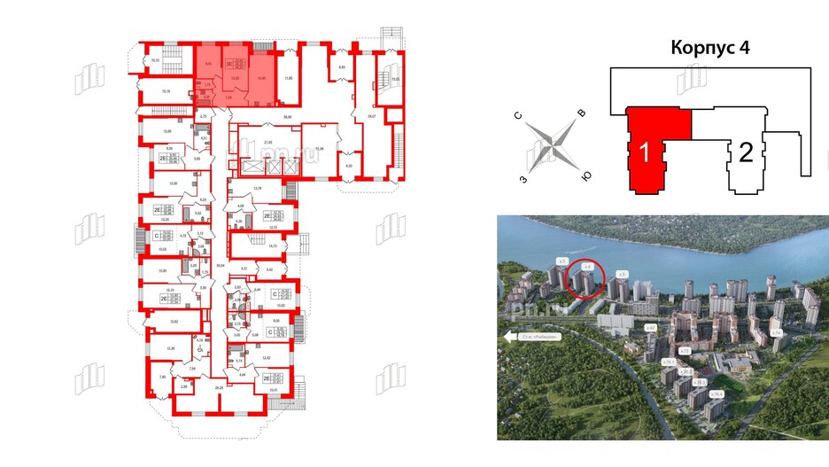 Квартира в ЖК Живи в Рыбацком, 2 комнатная, 49.2 м², 1 этаж