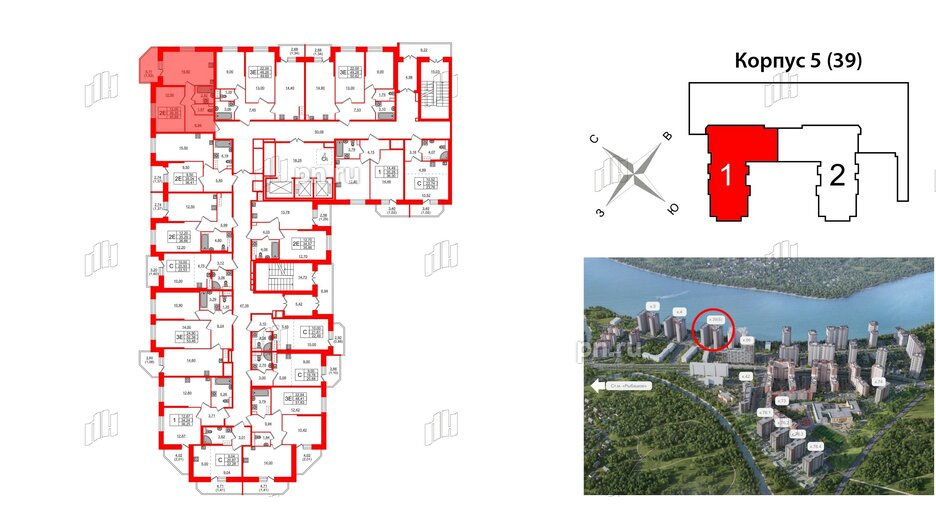 Квартира в ЖК Живи в Рыбацком, 1 комнатная, 39.35 м², 2 этаж