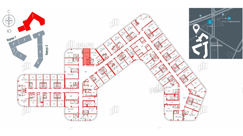 Апартаменты в ЖК Апарт-отель GloraX Заневский, студия, 24.2 м², 3 этаж
