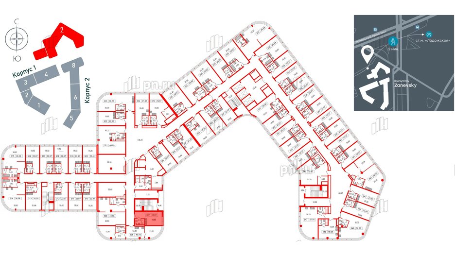 Апартаменты в ЖК Апарт-отель GloraX Заневский, студия, 21.1 м², 3 этаж