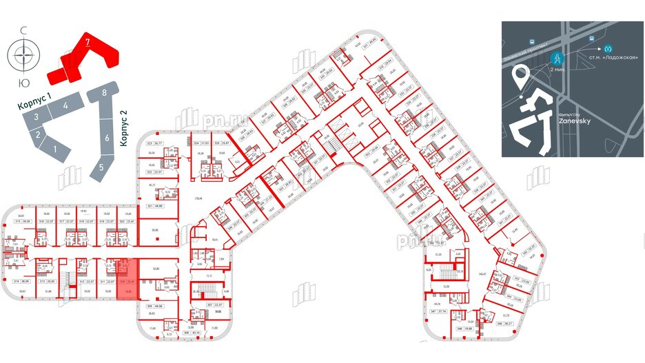 Апартаменты в ЖК Апарт-отель GloraX Заневский, студия, 21.6 м², 3 этаж