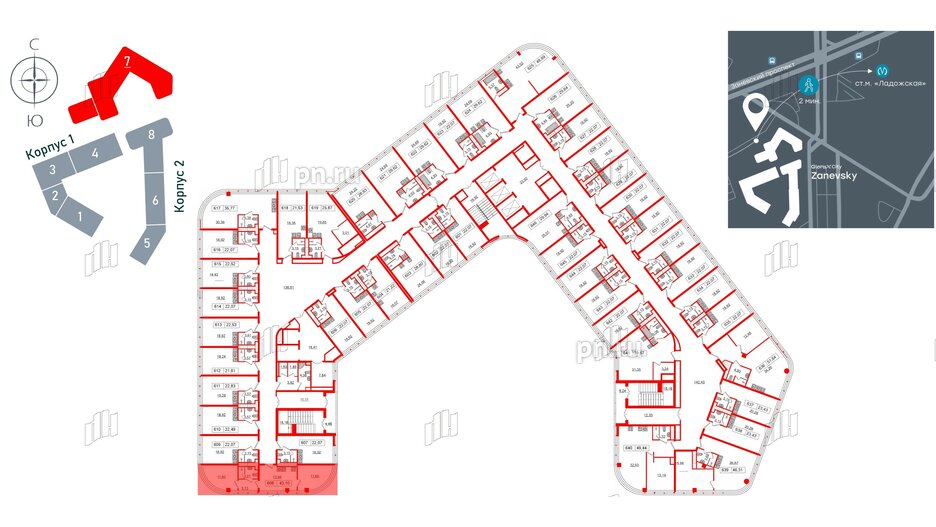 Апартаменты в ЖК Апарт-отель GloraX Заневский, 2 комнатные, 41.2 м², 6 этаж