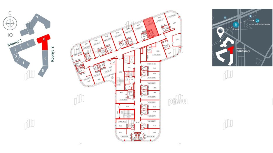 Апартаменты в ЖК Апарт-отель GloraX Заневский, студия, 22.07 м², 14 этаж