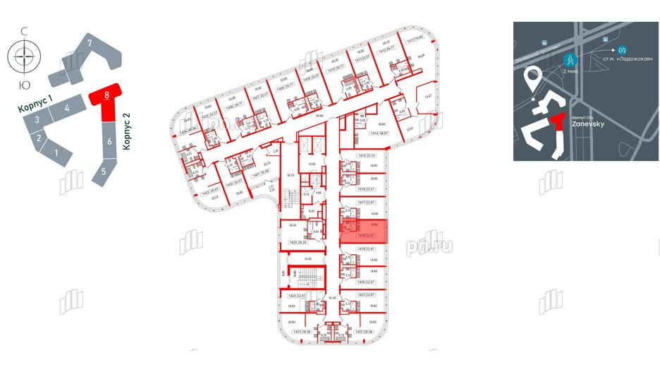 Апартаменты в ЖК Апарт-отель GloraX Заневский, студия, 22.07 м², 14 этаж