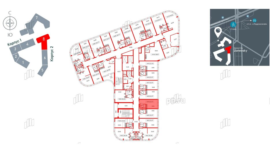 Апартаменты в ЖК Апарт-отель GloraX Заневский, студия, 22.07 м², 14 этаж