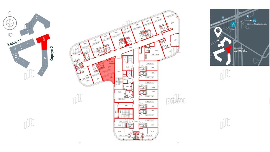 Апартаменты в ЖК Апарт-отель GloraX Заневский, студия, 37.9 м², 3 этаж