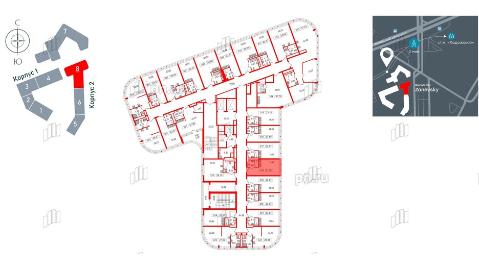 Апартаменты в ЖК Апарт-отель GloraX Заневский, студия, 21.5 м², 3 этаж