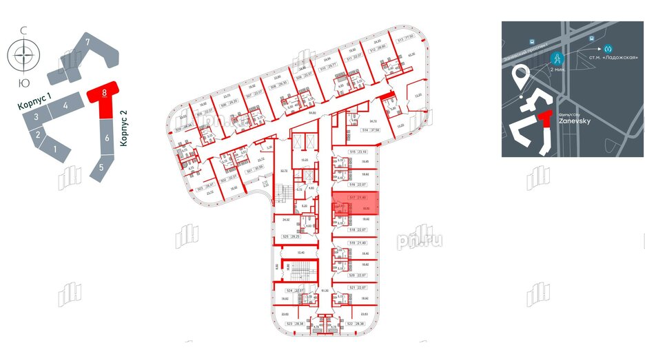 Апартаменты в ЖК Апарт-отель GloraX Заневский, студия, 21.4 м², 5 этаж