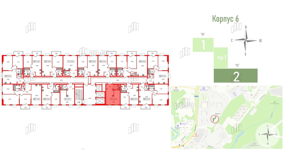 Квартира в ЖК Заречный парк, студия, 25.1 м², 19 этаж