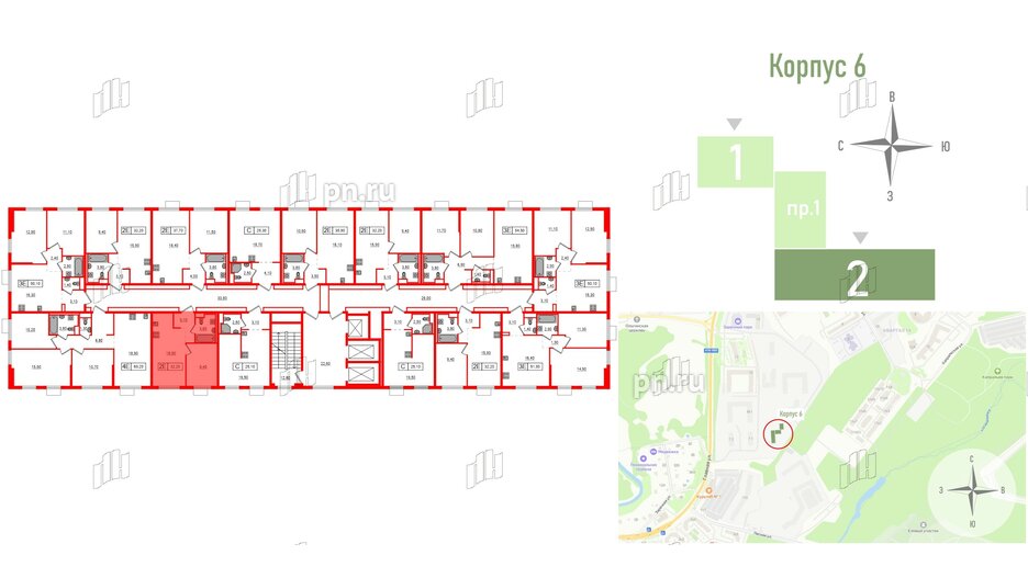 Квартира в ЖК Заречный парк, 1 комнатная, 32.2 м², 14 этаж