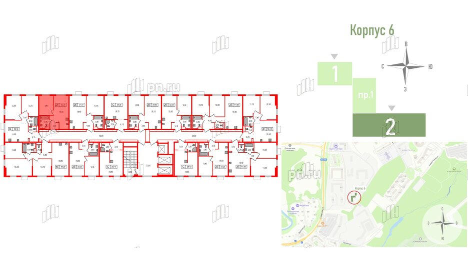 Квартира в ЖК Заречный парк, 1 комнатная, 32.2 м², 16 этаж