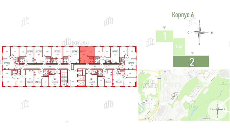 Квартира в ЖК Заречный парк, 1 комнатная, 32.2 м², 24 этаж