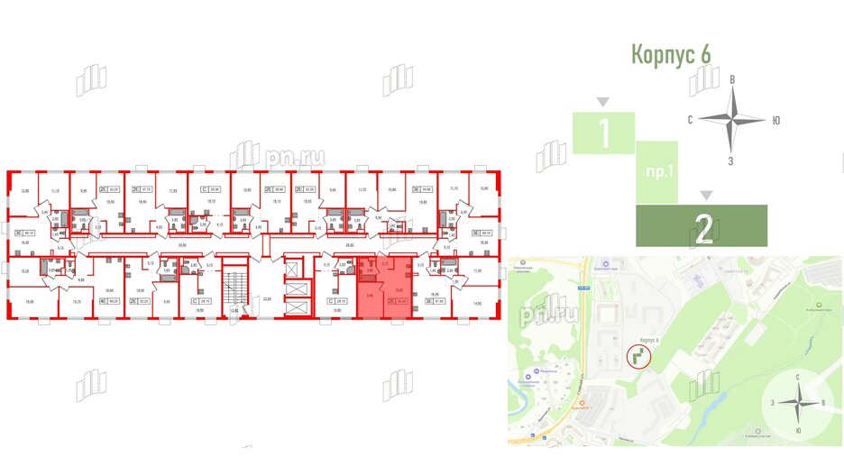 Квартира в ЖК Заречный парк, 1 комнатная, 32.2 м², 6 этаж