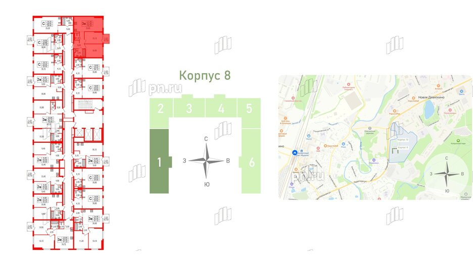 Квартира в ЖК Заречный парк, 2 комнатная, 52.2 м², 18 этаж