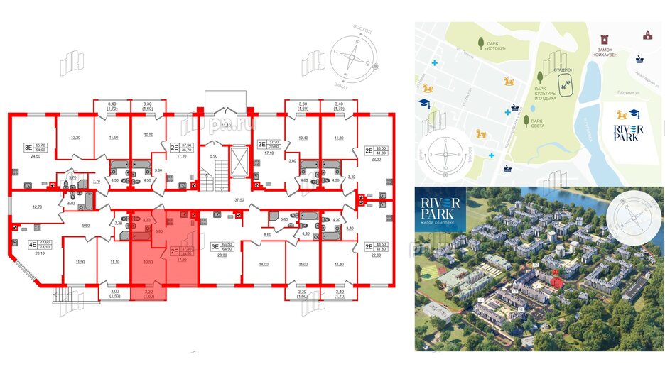 Квартира в ЖК «River Park-2», 1 комнатная, 37.4 м², 1 этаж