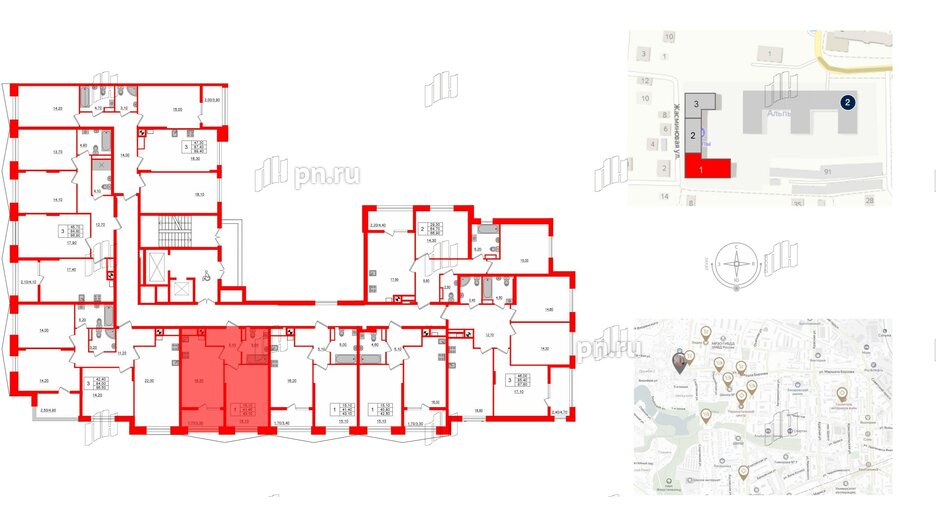 Квартира в ЖК «Альпы», 1 комнатная, 43.1 м², 3 этаж