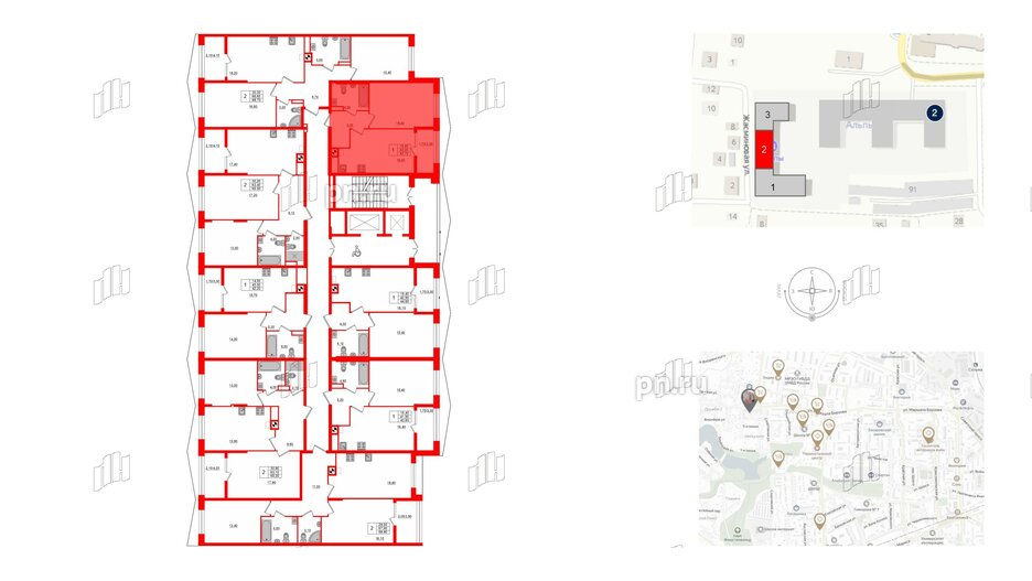 Квартира в ЖК «Альпы», 1 комнатная, 43.7 м², 2 этаж