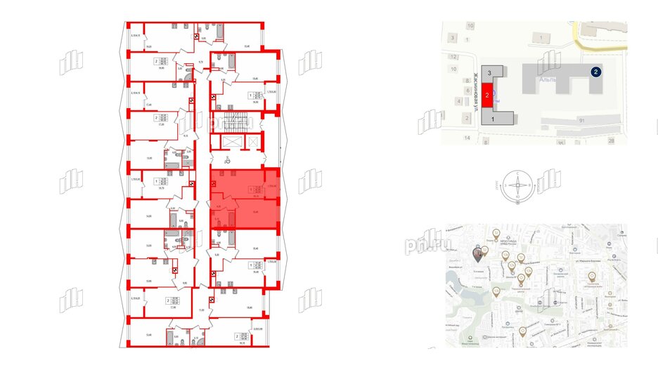 Квартира в ЖК «Альпы», 1 комнатная, 44.6 м², 2 этаж