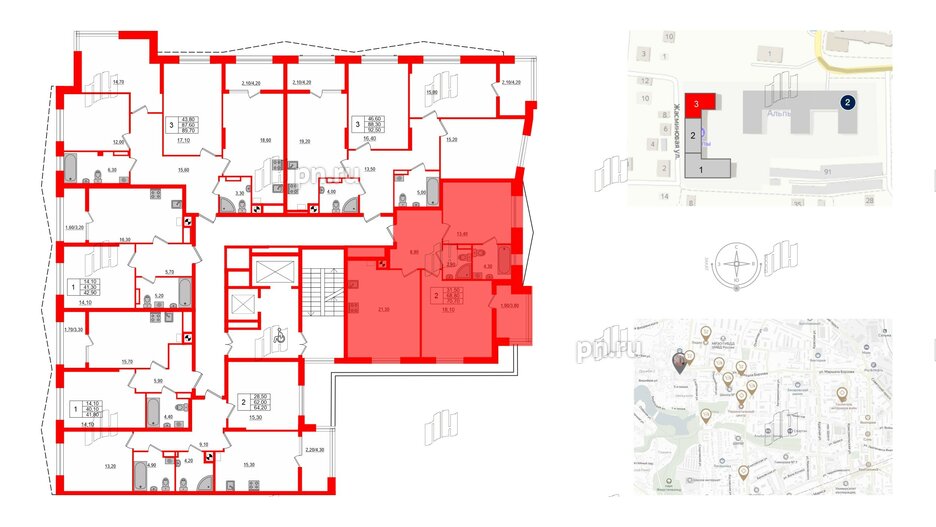 Квартира в ЖК «Альпы», 2 комнатная, 70.7 м², 2 этаж