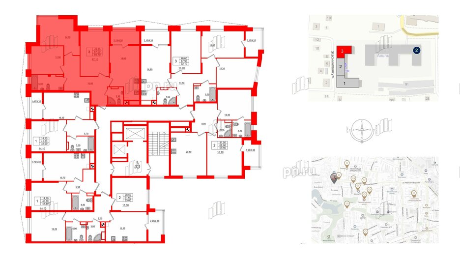 Квартира в ЖК «Альпы», 3 комнатная, 89.7 м², 4 этаж