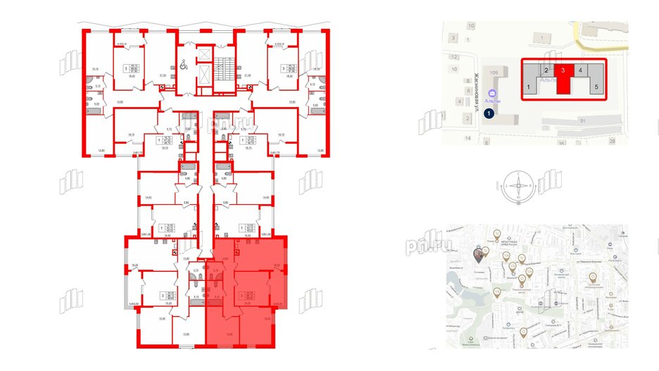 Квартира в ЖК «Альпы», 3 комнатная, 88.6 м², 2 этаж