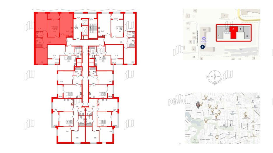 Квартира в ЖК «Альпы», 3 комнатная, 91.9 м², 2 этаж