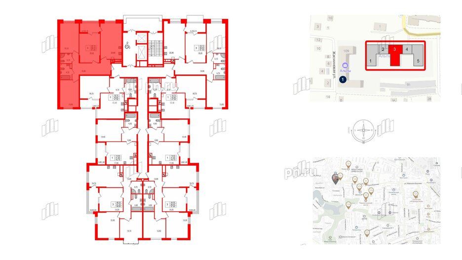 Квартира в ЖК «Альпы», 3 комнатная, 91.2 м², 6 этаж