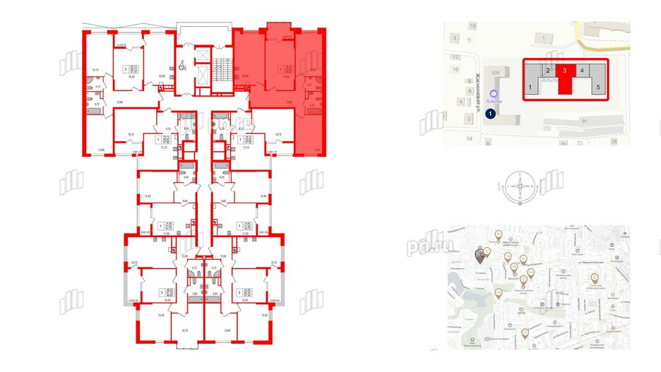 Квартира в ЖК «Альпы», 3 комнатная, 94.9 м², 7 этаж