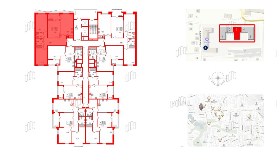 Квартира в ЖК «Альпы», 3 комнатная, 91.2 м², 7 этаж