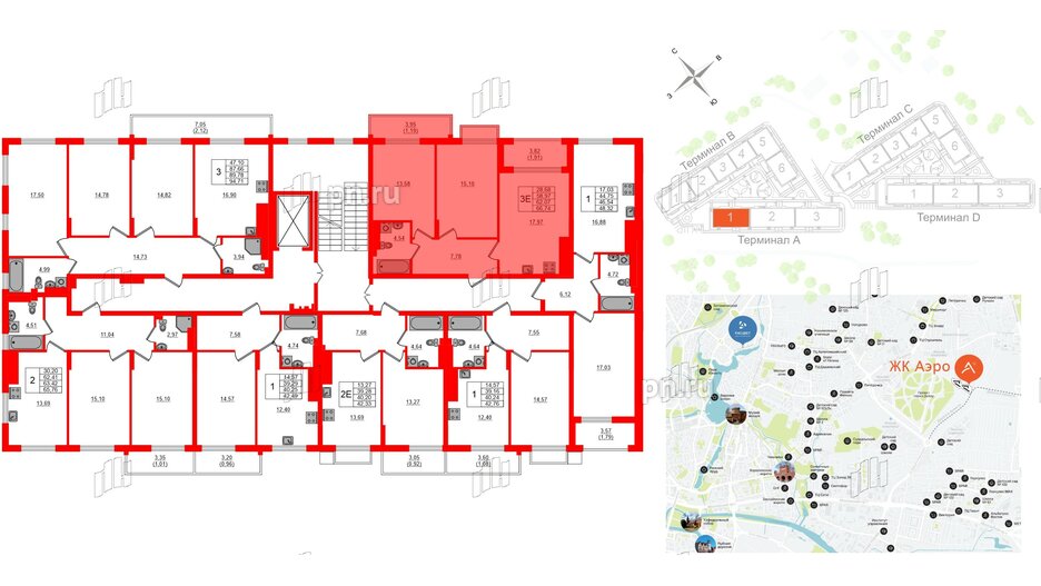 Квартира в ЖК «АЭРО», 2 комнатная, 62.07 м², 7 этаж