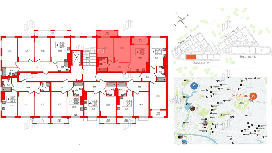 Квартира в ЖК «АЭРО», 2 комнатная, 62.07 м², 6 этаж