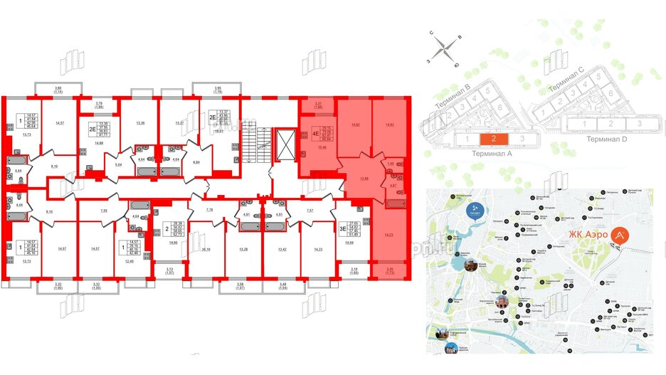 Квартира в ЖК «АЭРО», 3 комнатная, 82.47 м², 7 этаж