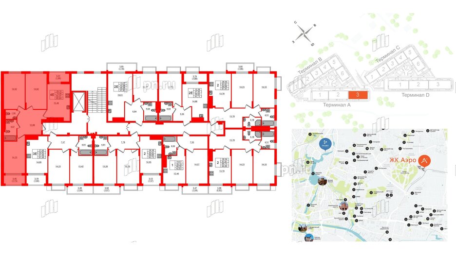 Квартира в ЖК «АЭРО», 3 комнатная, 82.47 м², 7 этаж