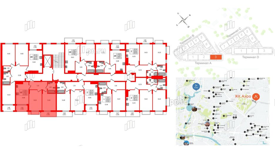 Квартира в ЖК «АЭРО», 2 комнатная, 57.46 м², 7 этаж