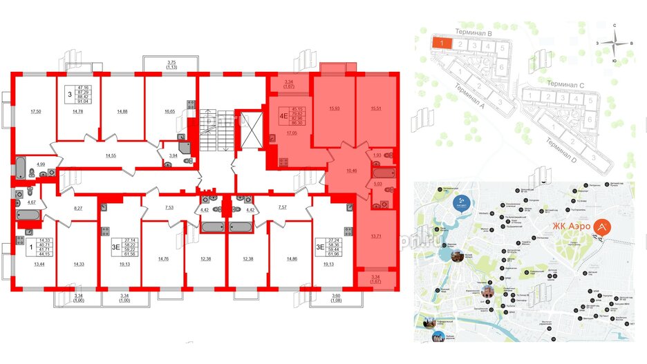 Квартира в ЖК «АЭРО», 3 комнатная, 82.96 м², 7 этаж