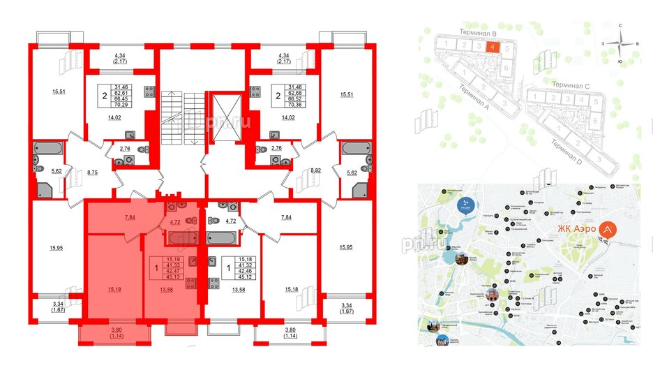 Квартира в ЖК «АЭРО», 1 комнатная, 42.47 м², 6 этаж