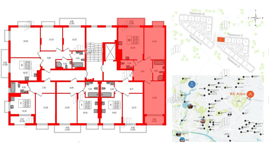 Квартира в ЖК «АЭРО», 2 комнатная, 77.15 м², 7 этаж