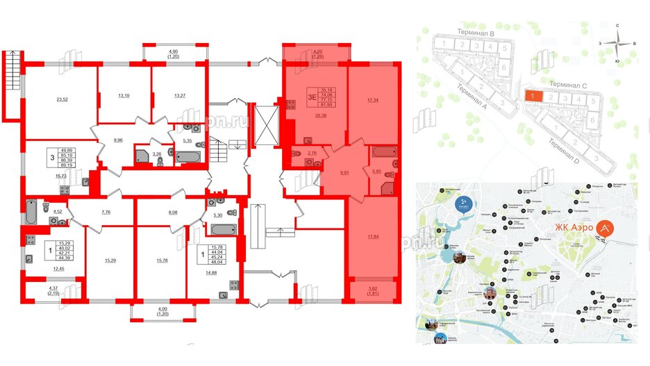 Квартира в ЖК «АЭРО», 2 комнатная, 77.15 м², 1 этаж