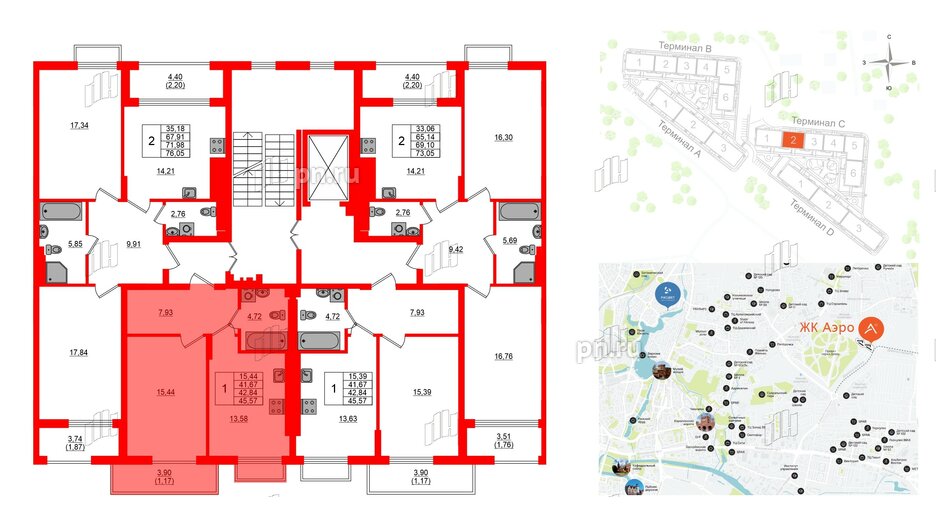 Квартира в ЖК «АЭРО», 1 комнатная, 42.84 м², 7 этаж