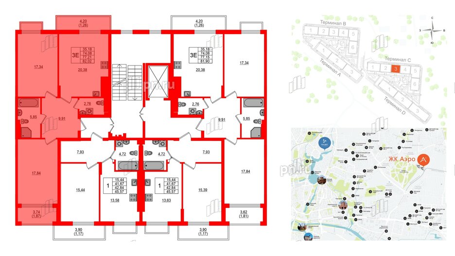 Квартира в ЖК «АЭРО», 2 комнатная, 77.21 м², 7 этаж