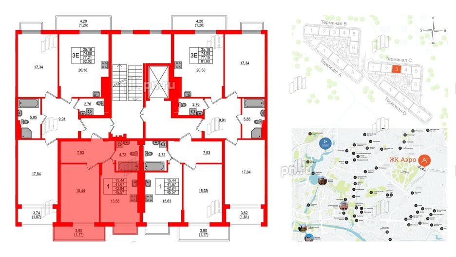 Квартира в ЖК «АЭРО», 1 комнатная, 42.84 м², 7 этаж