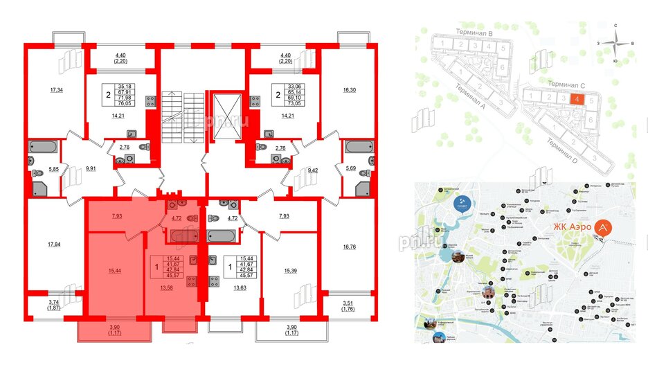 Квартира в ЖК «АЭРО», 1 комнатная, 42.84 м², 7 этаж