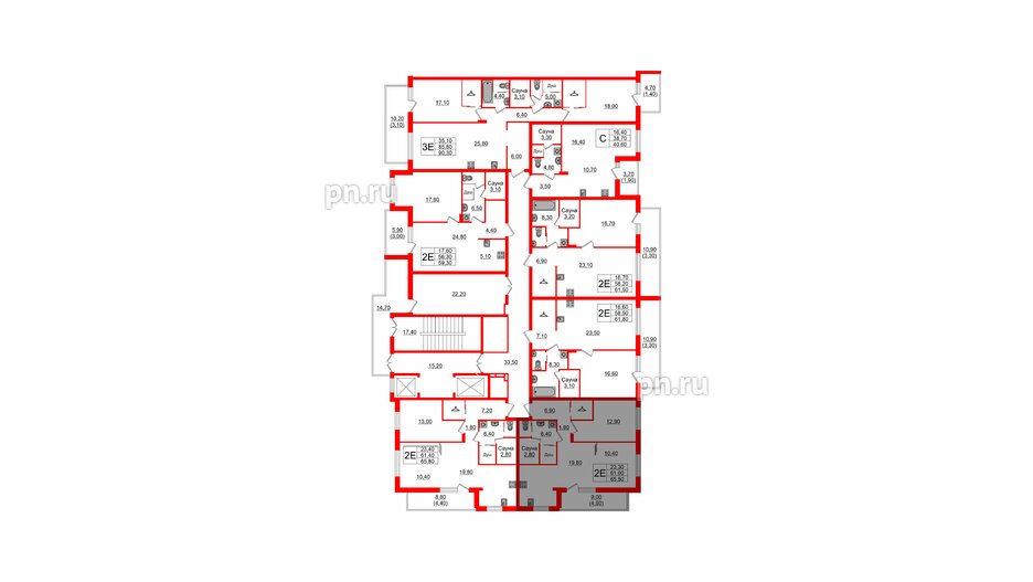 Квартира в Проект «RусскаЯ ЕвропА» ЖК «Вдохновение», 2 комнатная, 65.5 м², 8 этаж