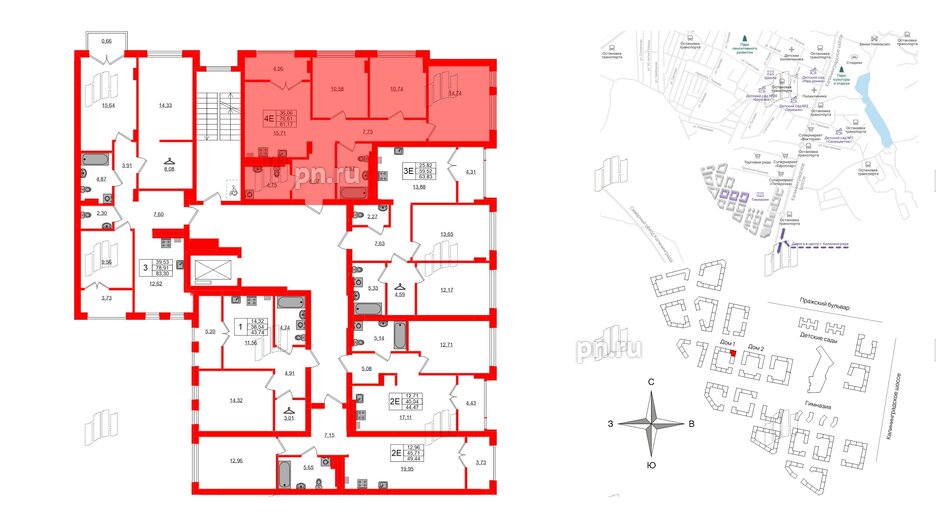 Квартира в ЖК «Включи», 3 комнатная, 81.17 м², 4 этаж