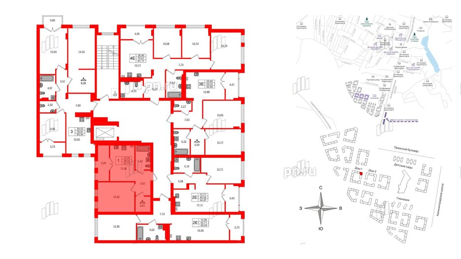 Квартира в ЖК «Включи», 1 комнатная, 43.74 м², 6 этаж